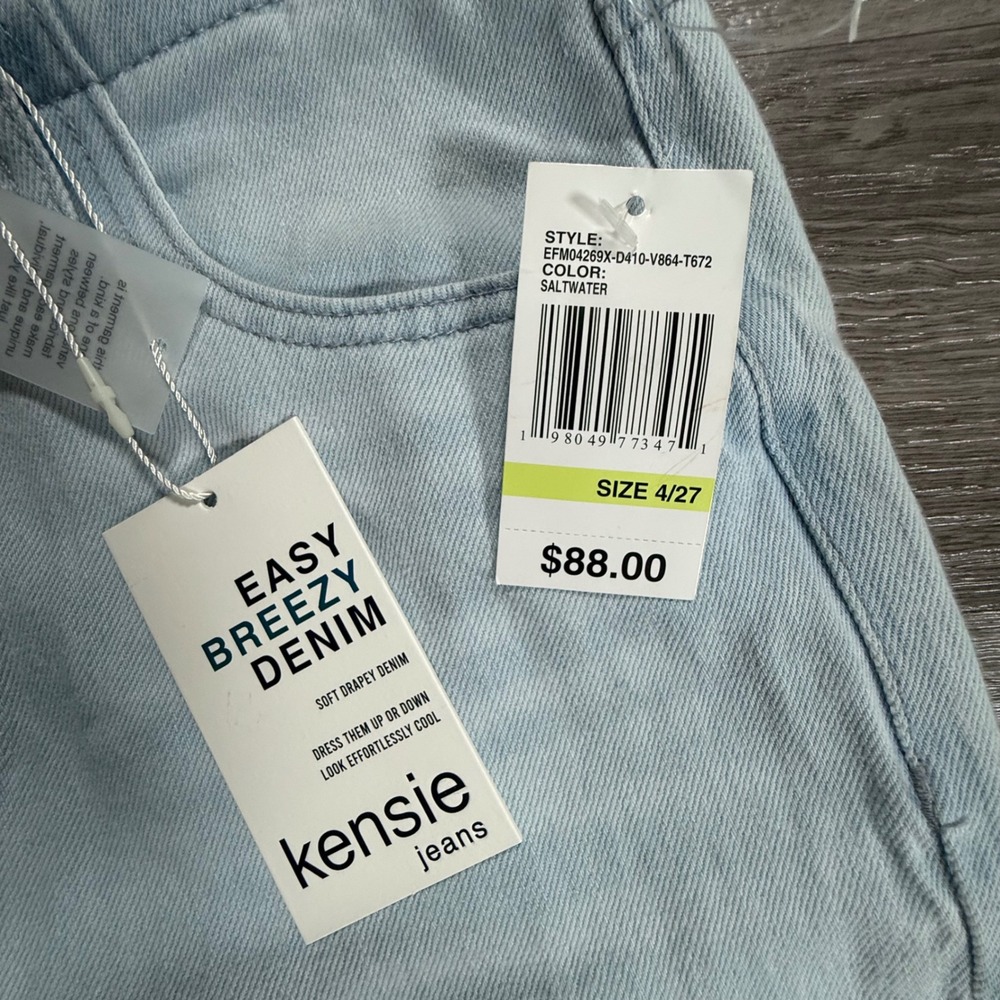 Kensie Easy Breezy Denim High Rise Wide Leg Jeans Saltwater Light Wash 4/27 NEW - Picture 7 of 7
